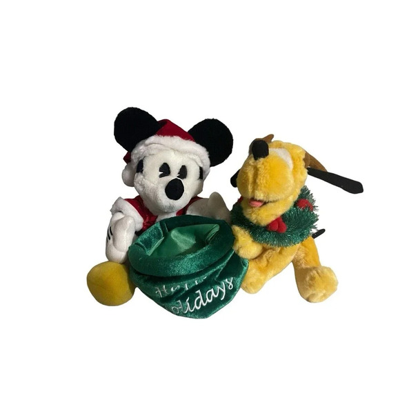 Disneyland Vintage Walt Disney World Mickey & Pluto Happy Holidays Plush RARE - Picture 9 of 16